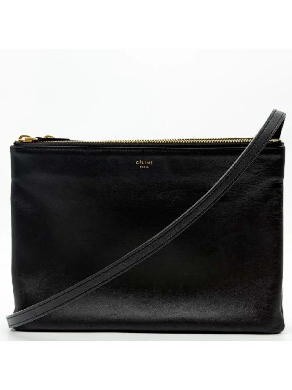 Celine Trio Large Shoulder Bag Black Leather Clutch